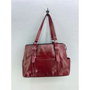 Fossil Womens Red Heavily Distressed Leather Tote Shoulder Laptop Bag